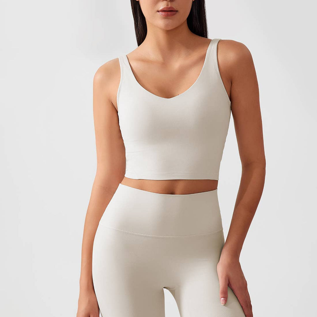 Women's Athletic Tank Top Cushion Sports Bra in White