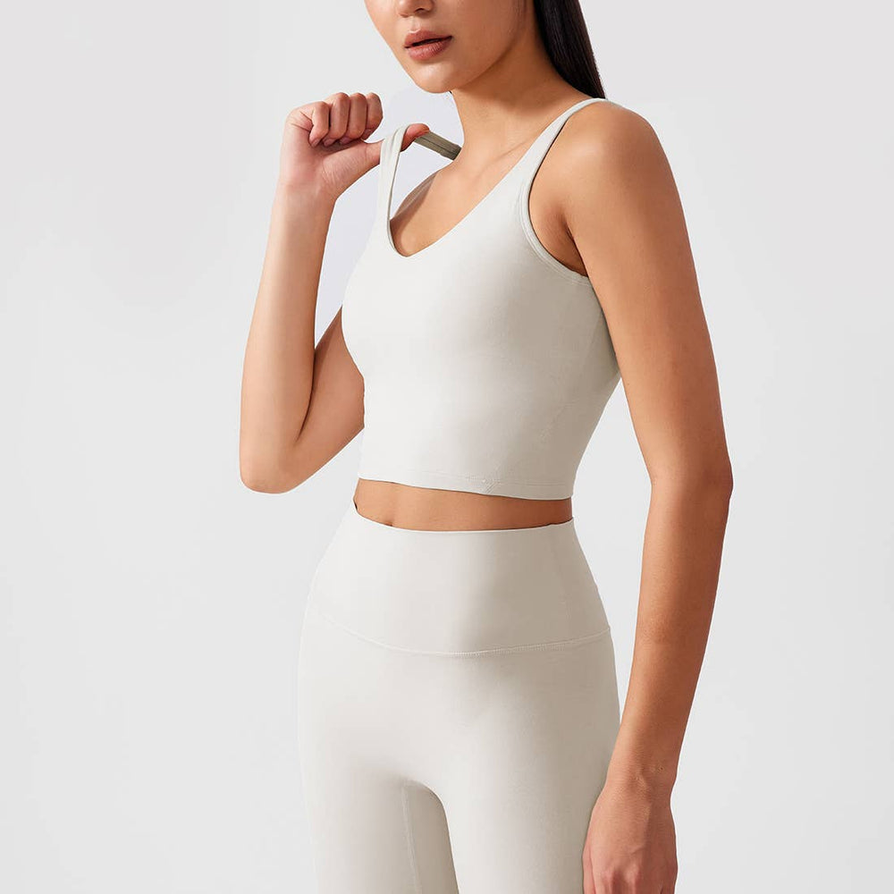 Women's Athletic Tank Top Cushion Sports Bra in White