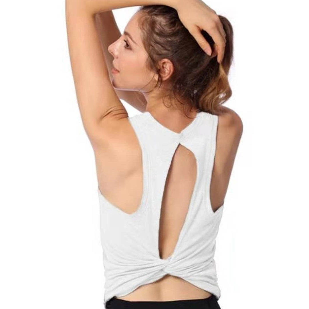 Women Backless Soft Sport Athletic Tank Top: White