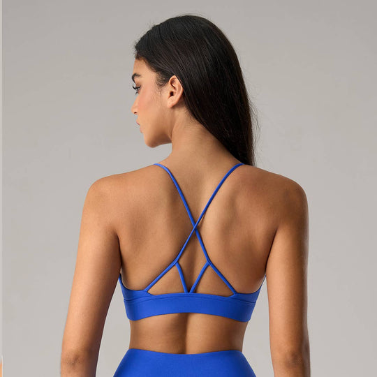 V-Neck Sculpting High-Support Yoga Sports Bra: Purple Blue